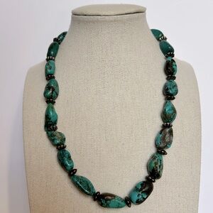 Turquoise Beads Nuggets and Sterling Silver 925 Clasp 18” Necklace Handcrafted